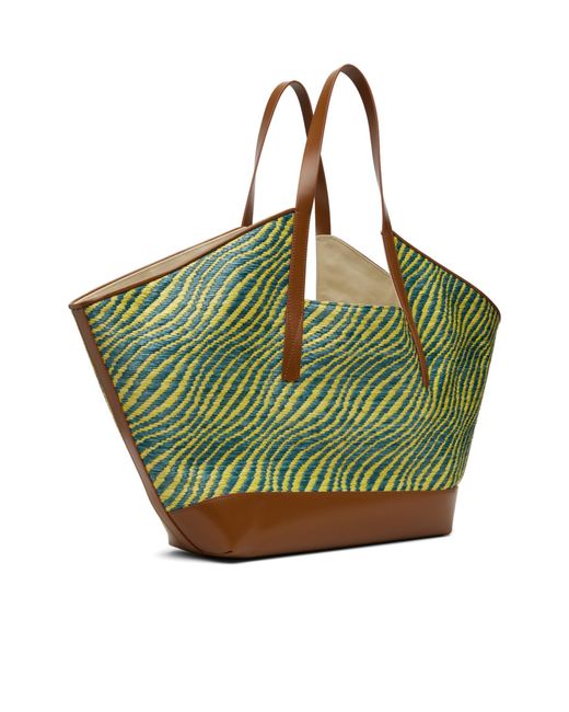 Marni Green Logo Patch Waves Tote Bag