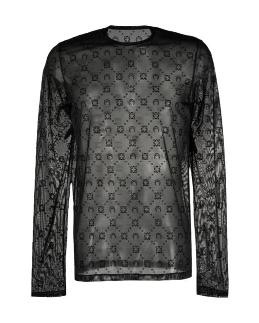 MARINE SERRE Black Moonogram-Pattern Long-Sleeve T-Shirt for men