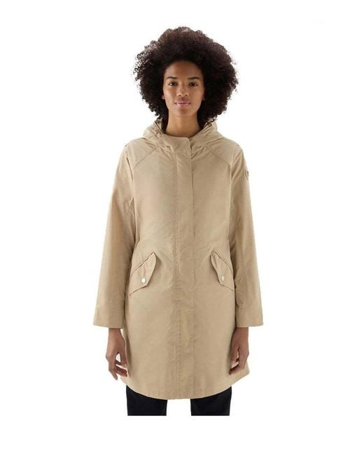 Woolrich Natural Logo Hooded Coat