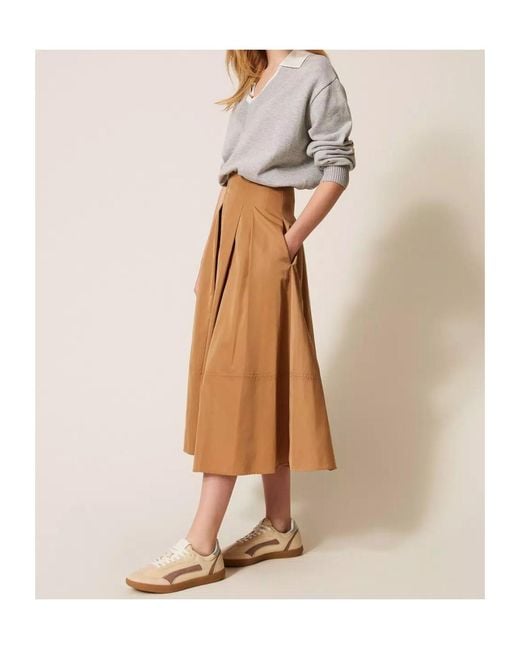 Twinset Natural Pleated Midi Skirt