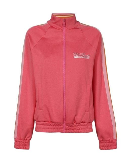 MSGM Red Logo Printed Zip-Up Jacket