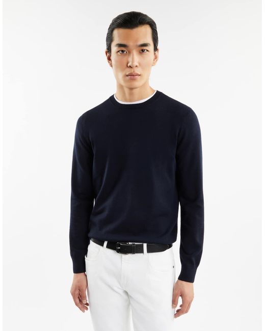 Fay Blue Long-Sleeved Round-Neck Jumper for men