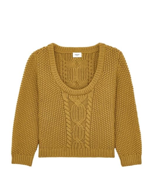 Saint Laurent Natural Scoop-Neck Cable-Knit Jumper for men