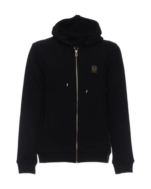 Belstaff Black Logo-Appliqué Cotton Hoodie for men