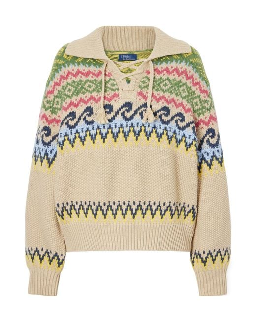 Polo Ralph Lauren Metallic Lace-Up Fair Isle Knitted Sweater