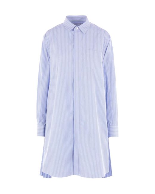 Sacai Blue Collared Long-Sleeve Shirt Dress