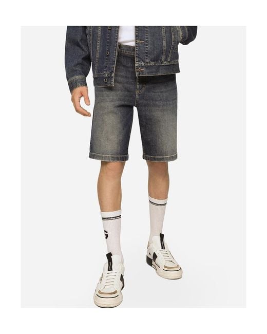Dolce & Gabbana Gray Logo Patch Straight Leg Shorts for men