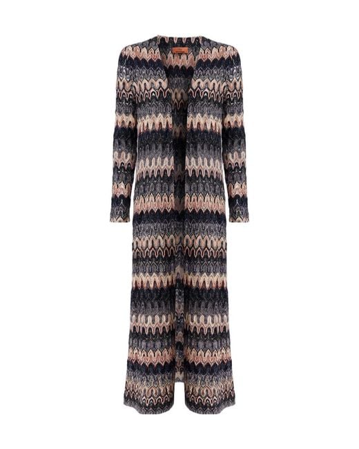 Missoni Gray Zigzag Crochet-Knit Long Cardigan