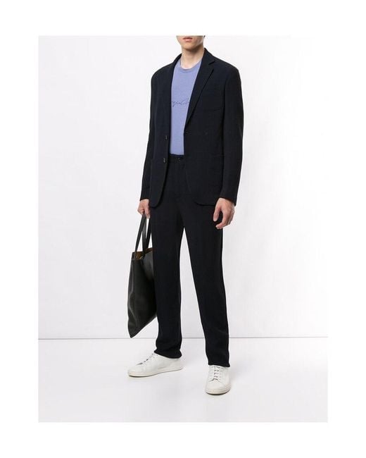 Giorgio Armani Blue High-Waisted Ribbed Trousers for men