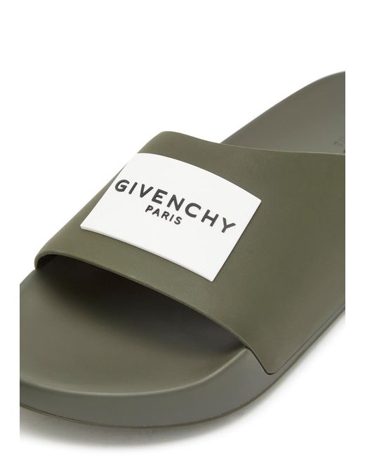 Givenchy Green Logo Rubber Sliders for men