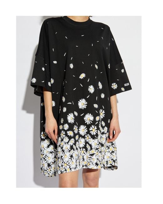 Moschino Black Floral Printed Short-Sleeve Mini Dress