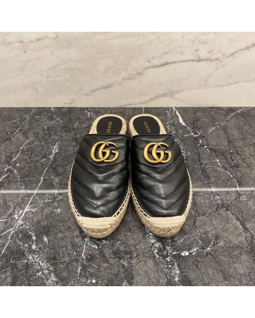 Gucci Brown Leather Espadrille With Double G