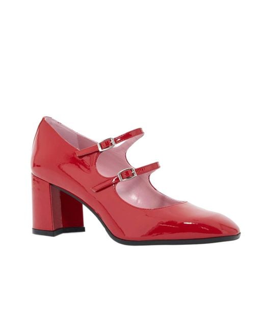 CAREL PARIS Red Carel Alice Mary Jane Block Heel Pumps