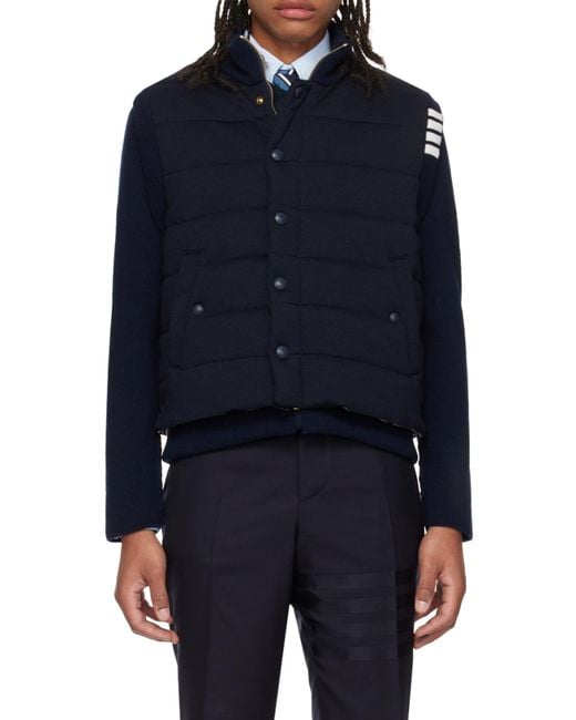 Thom Browne Blue Padded Press-Stud Ribbed Jacket for men