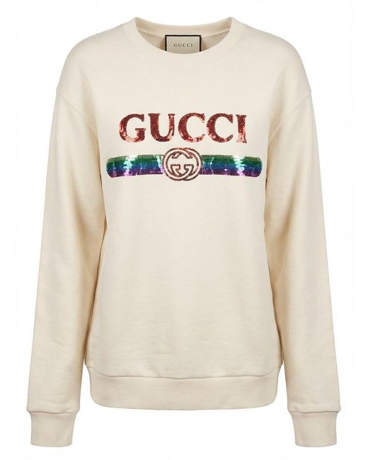 Gucci White Sequin Logo Sweatshirt