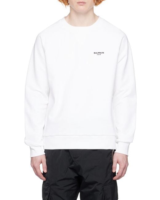 Balmain White Logo-Print Sweatshirt for men