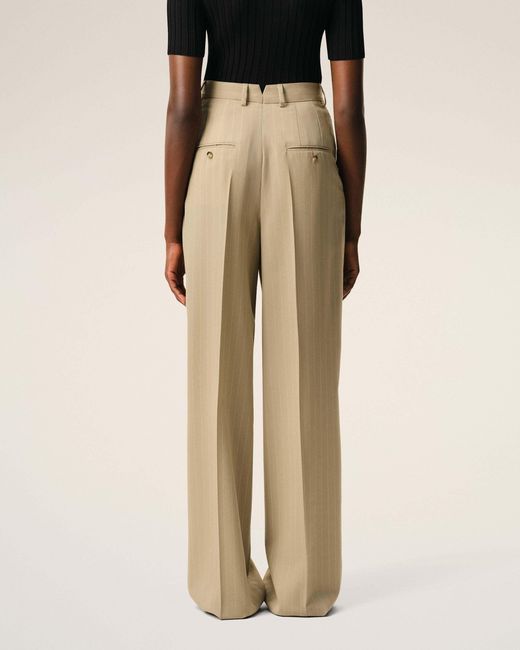 AMI Natural Ami Pinstripe Pleated Wide-Leg Pants