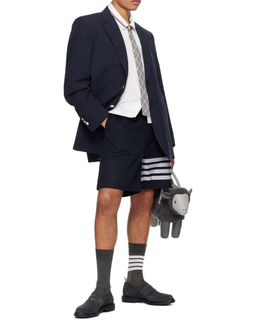 Thom Browne Blue 4 Bar-Stripe Shorts for men