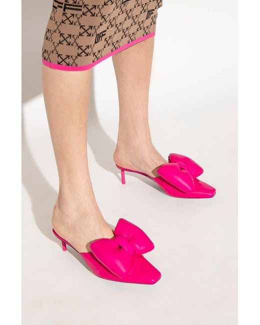 Off-White c/o Virgil Abloh Pink Allen Padded-Bow Leather Mules