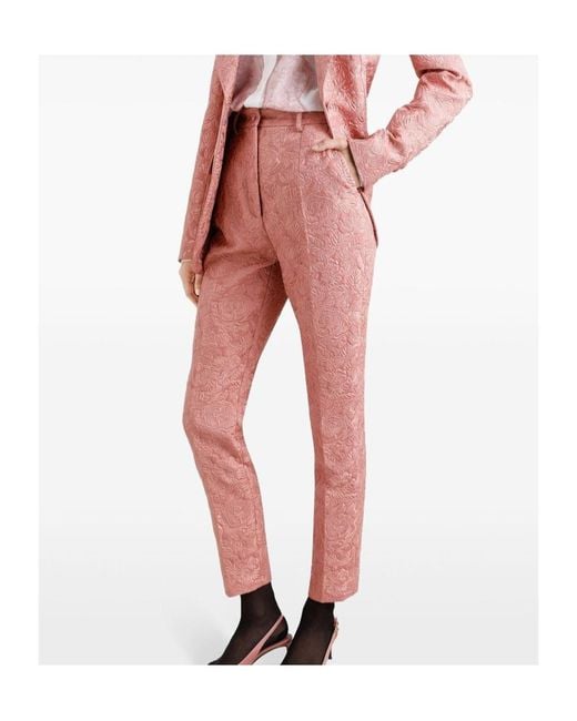 Dolce & Gabbana Pink Tailored Quilted Floral Jacquard Pants