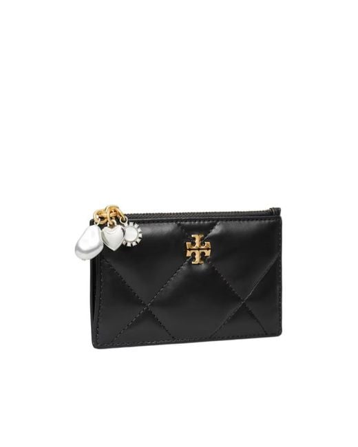 Tory Burch Black Quilted Charm Zip Card Case