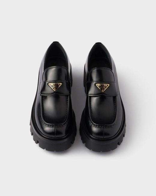 Prada Black Logo Plaque Slip-On Loafers