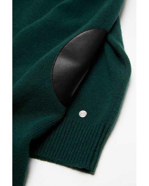 Acne Green V-Neck Leather-Patch Sweater