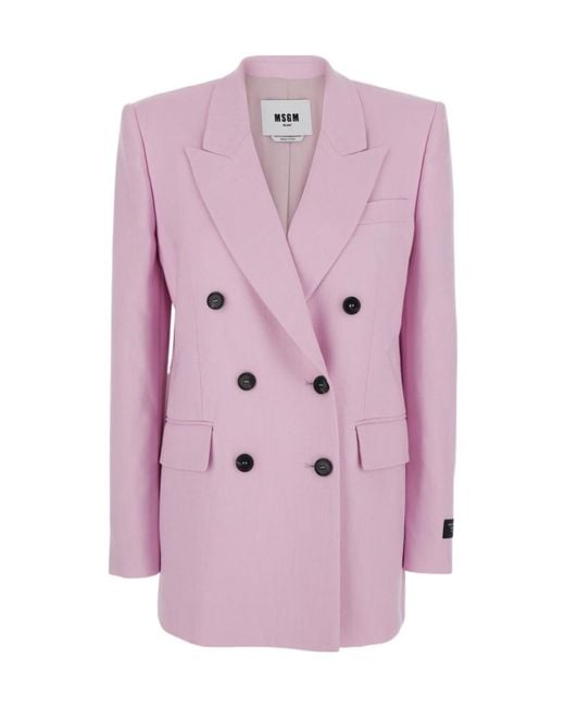 MSGM Pink Double-Breasted Tailored Blazer