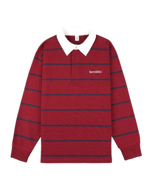 Sporty & Rich Red Striped Long-Sleeve Polo Shirt for men