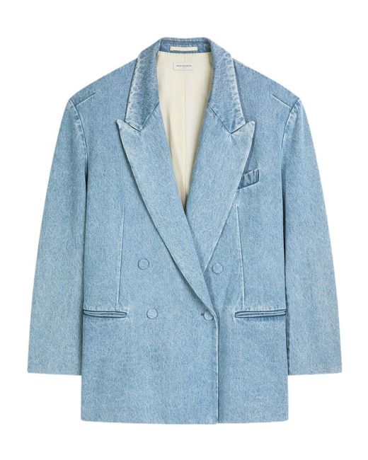 Dries Van Noten Blue Double-Breasted Denim Blazer