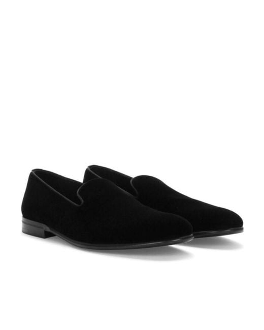 Dolce & Gabbana Black Round Toe Velvet Loafers for men