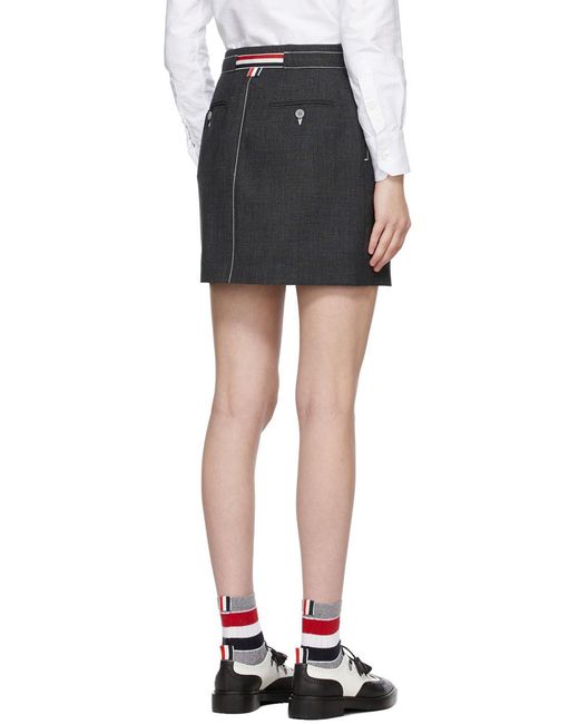 Thom Browne Black 2Ply Fresco Tie Waist Mini Sack Skirt