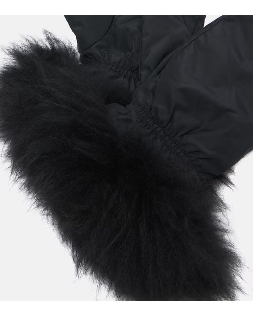 Yves Salomon Black Wool-Trimmed Down Gloves