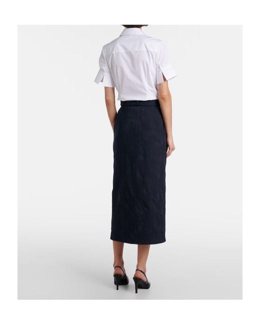 Erdem Blue Floral Cotton-Blend Jacquard Midi Skirt