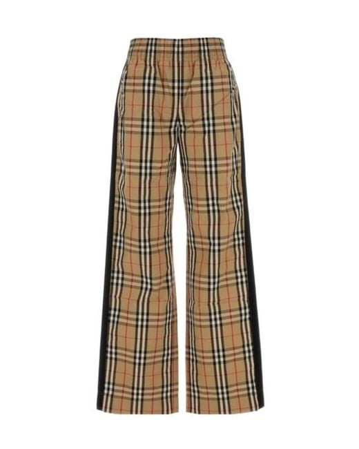 Burberry Natural Check Cotton Wide-Leg Trousers With Contrasting Side Stripes
