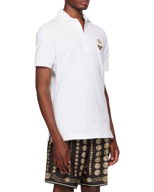Dolce & Gabbana White Logo Embroidered Polo Shirt for men