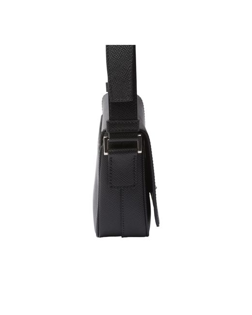 Prada Black Saffiano Triangle Logo Foldover Top Shoulder Bag for men
