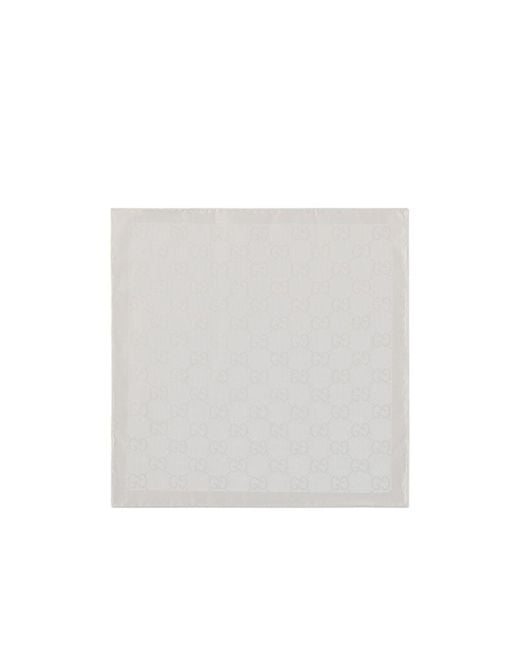Gucci White Gg Cotton Silk Pocket Square for men