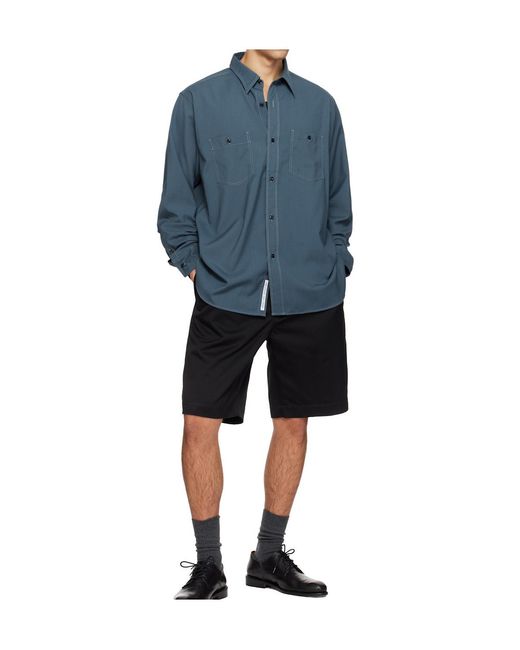 Nanamica Blue Wool Blend Poplin Shirt for men