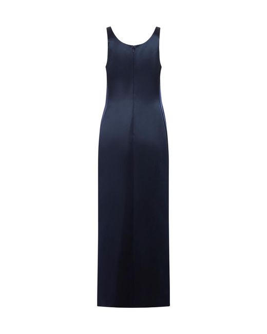 Fendi Blue Gathered Strapless Satin Dress