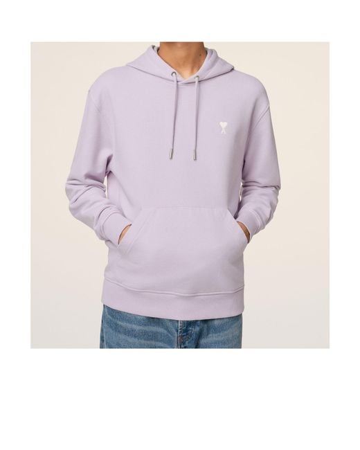 AMI Purple Ami De Coeur Logo-Embroidered Drawstring Hoodie for men