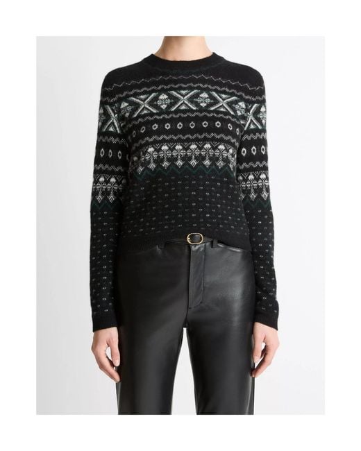 Vince Black Patterned Crew-Neck Sweater