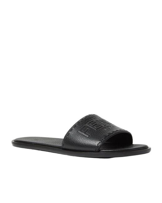 Fendi Black Roma Logo Embossed Slides for men