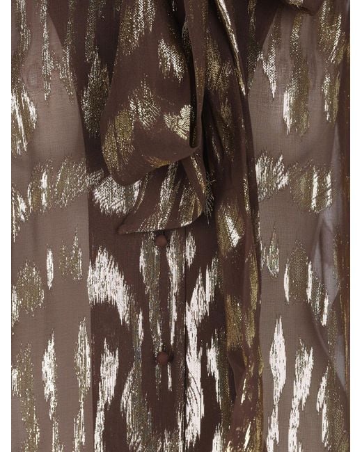 Valentino Brown Metallic Print Bow-Neck Top
