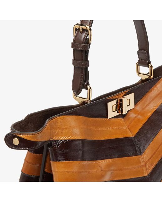 Fendi Brown Peekaboo Soft Large Two-Tone Inlaid Hagfish Leather Bag