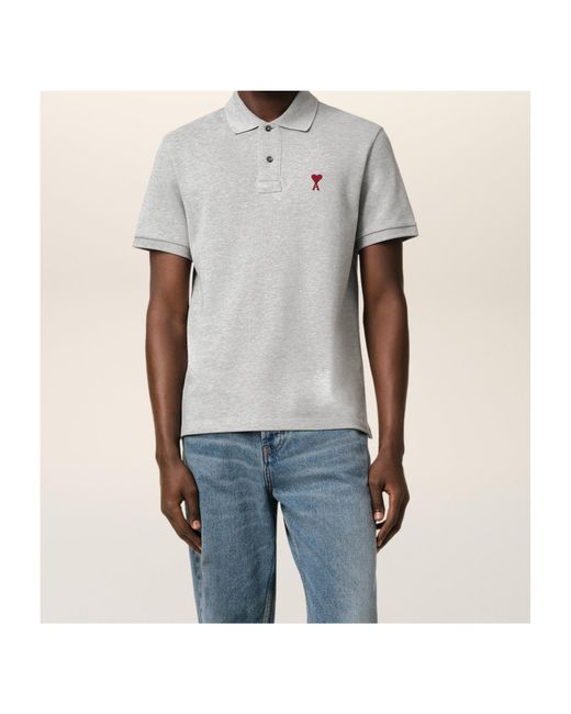 AMI Gray Short-Sleeved Polo Shirt for men