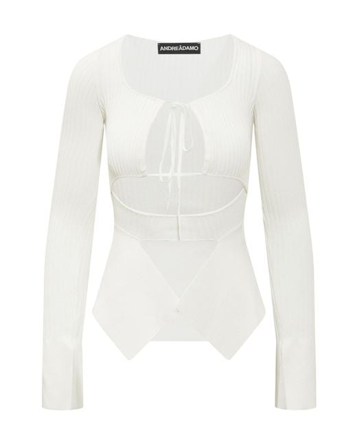 ANDREADAMO White Asymmetrical Hollow Top
