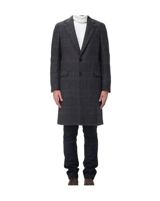 Lardini Black Checked Wool Coat for men