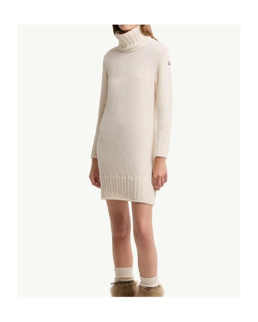 Moncler White Alpaca Blend Knit Turtleneck Dress