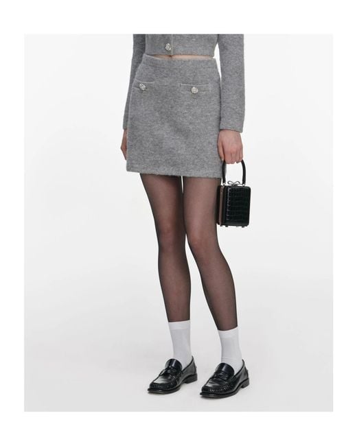 Self-Portrait Gray Embellished Knitted Mini Skirt